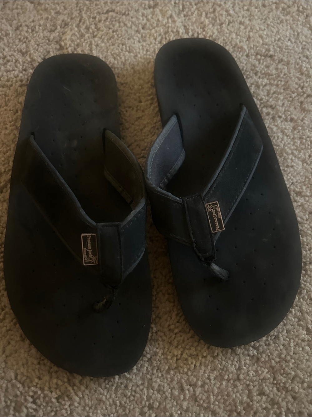 Panama Jack Black Leather Flip Flop Sandals with Logo Tag